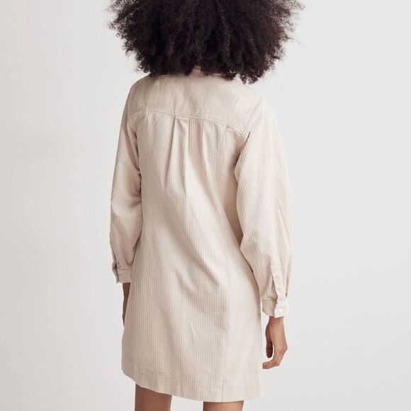 Madewell Corduroy Long sleeve Mini Shirt dress - M - Harvest Moon / Cream - Picture 3 of 13
